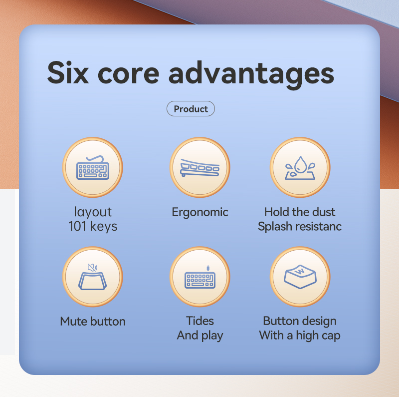 KIVEE K53 Silent Wired Keyboard Ergonomic Design Waterproof Portable ...