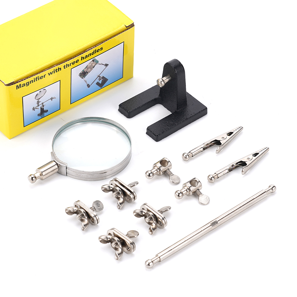 5X Magnifier Helping Hands Alligator Clips Cast Iron Base 360° Rotation ...