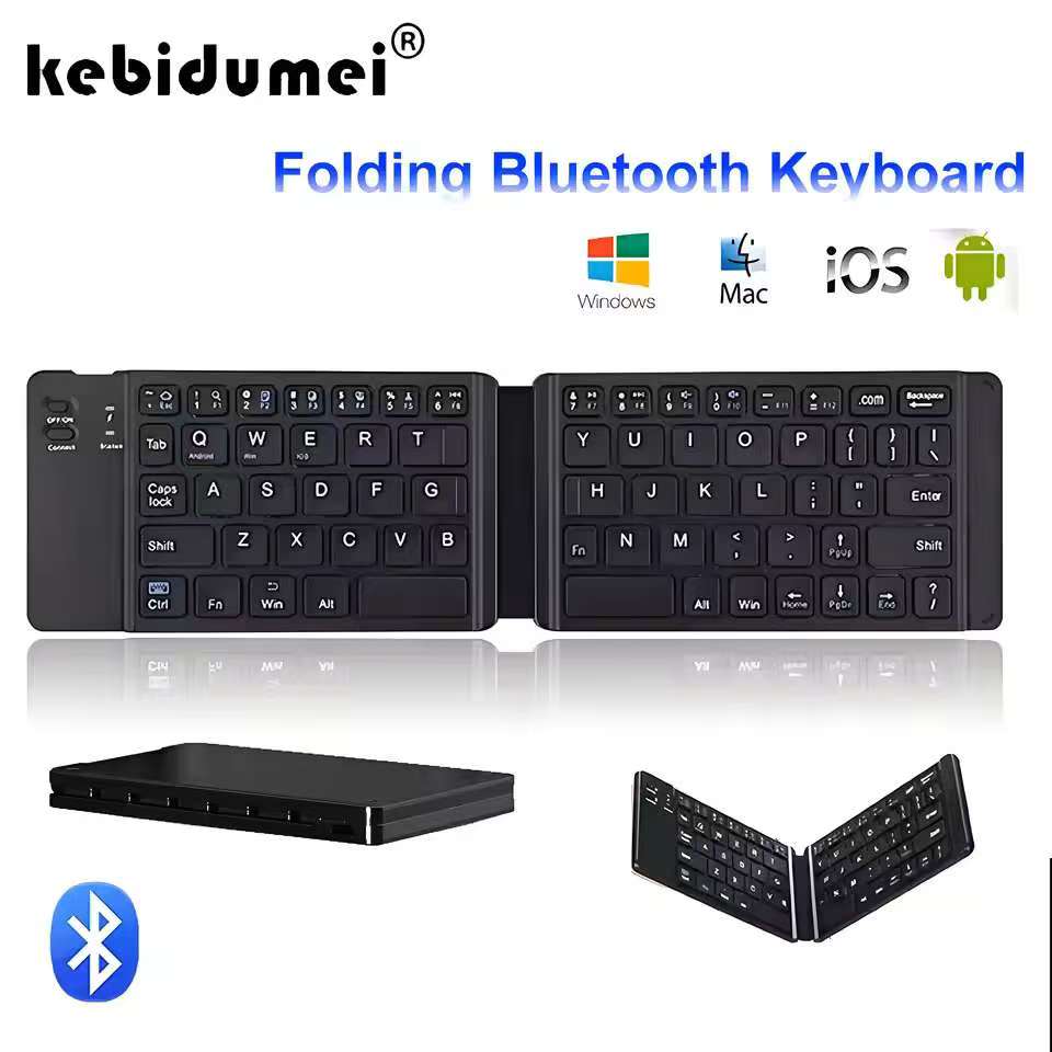 Bluetooth Wireless 3-Fold Keyboard With Touchpad – Metal Design, Black, Portable