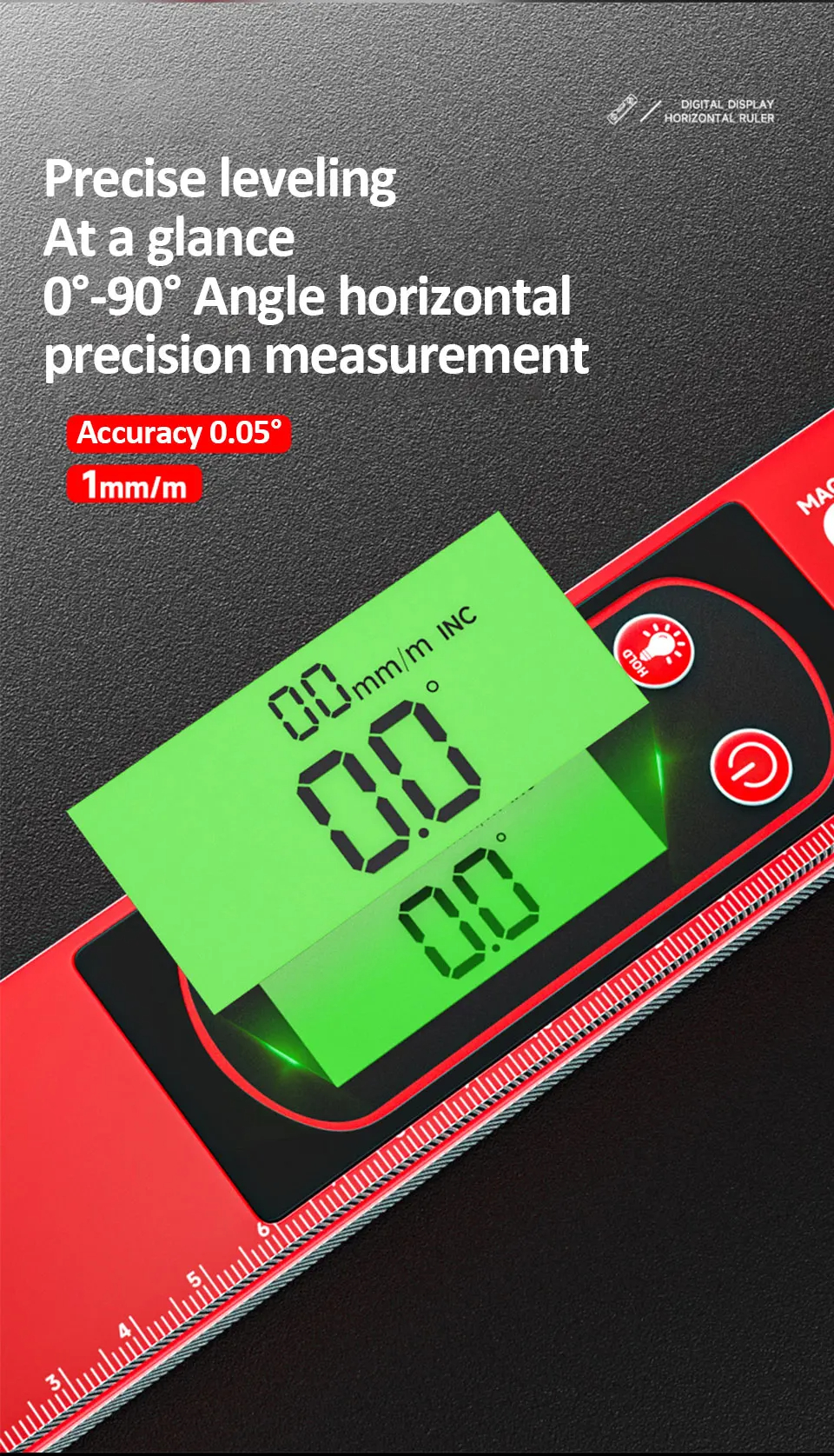 30/40/50cm Electronic Digital Display Level Ruler Magnetic Angle Meter ...