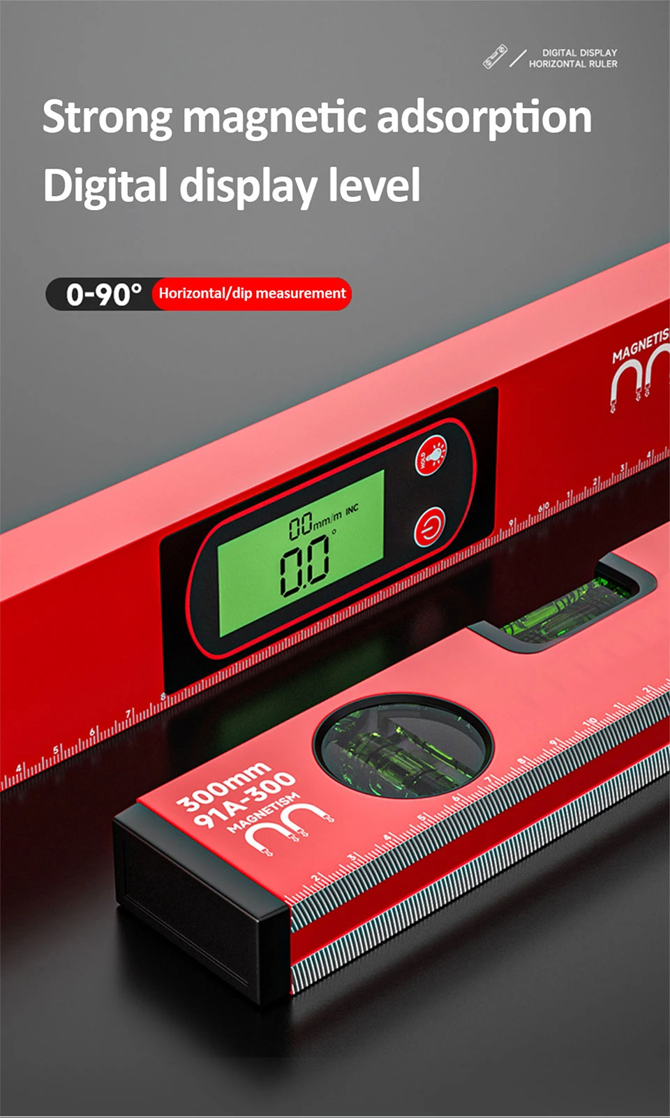 30/40/50cm Electronic Digital Display Level Ruler Magnetic Angle Meter ...
