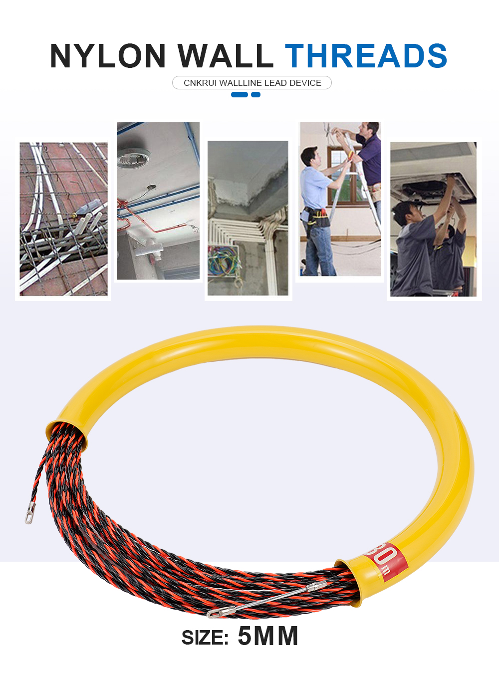 5mm 30/50M Electrician Threading Device Cable Wire Puller Duct Snake ...