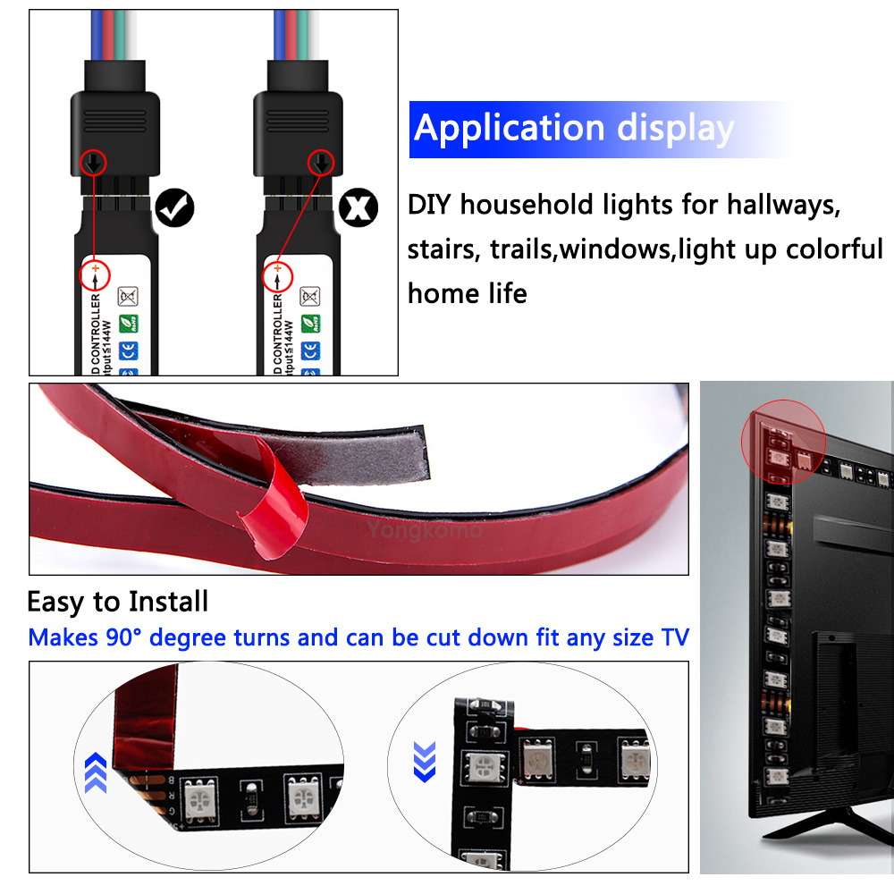 USB LED Strip Light RGB 5050 SMD TV Backlight Flexible Ribbon Fita ...
