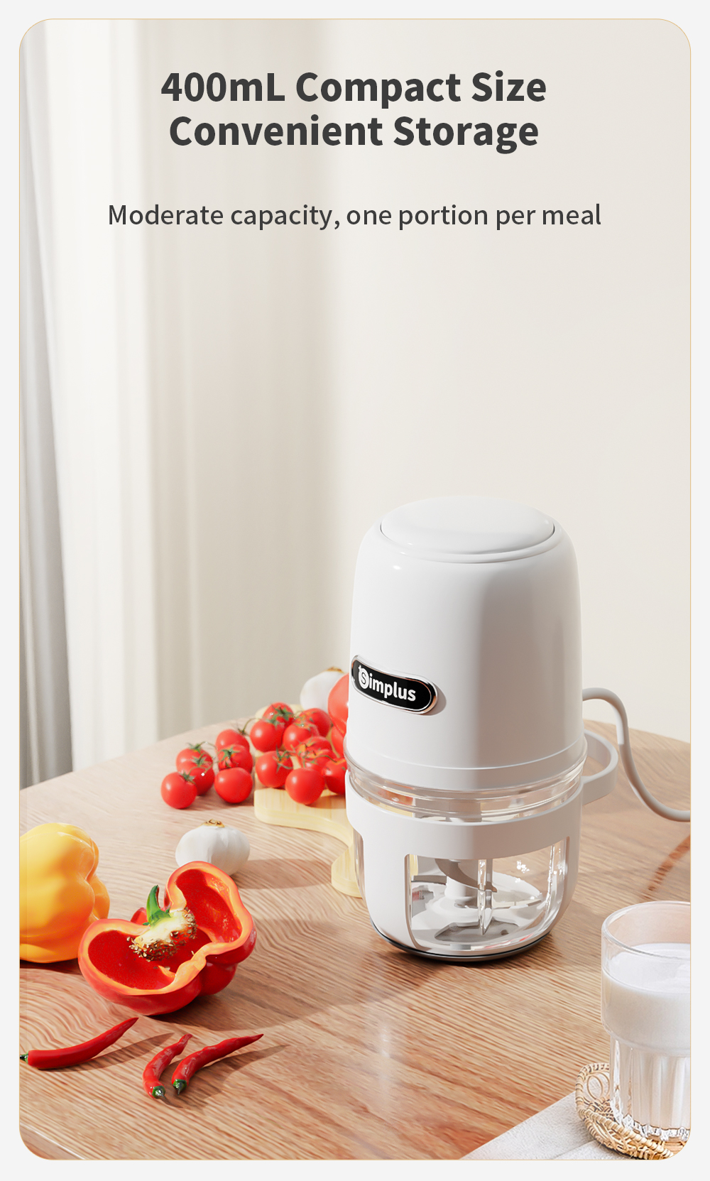 Simplus 0.4L Food Processor | 6S Fast Cutting | Food-Grade Material ...