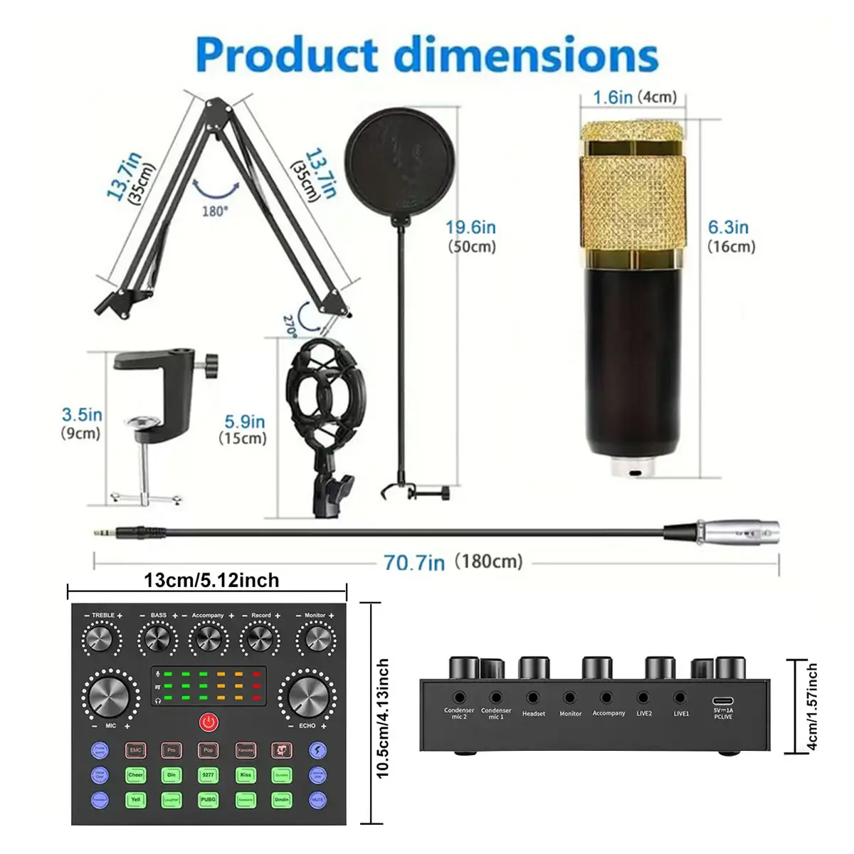 Microphone Podcast Equipment Kit Sound Card V8S for Live Stream ...