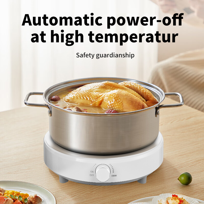 Induction Cooker 2200W White Circle Rotary Knob 8 Power Levels Overheat ...