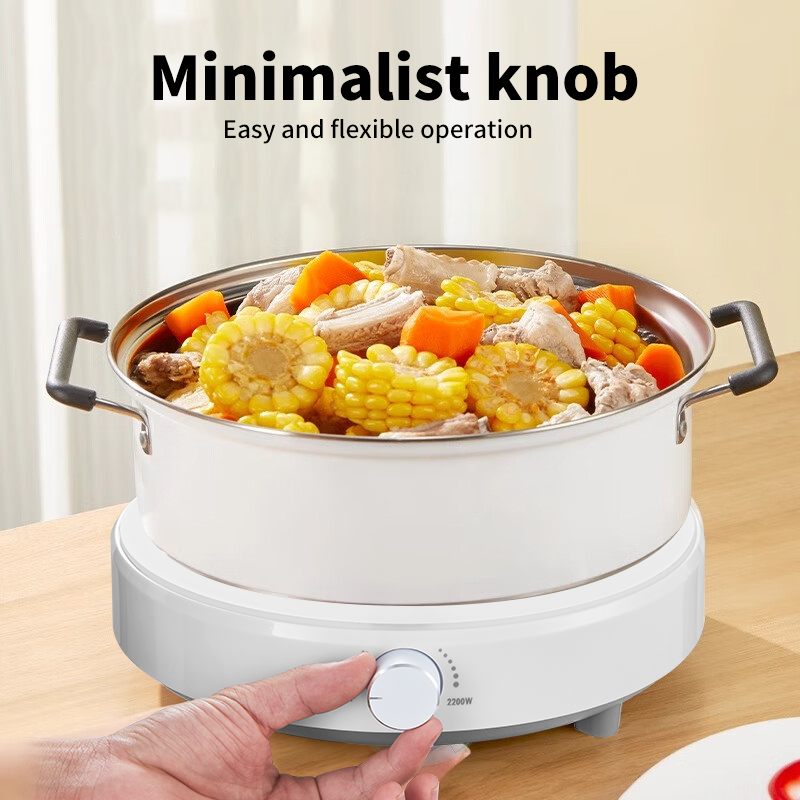 Induction Cooker 2200W White Circle Rotary Knob 8 Power Levels Overheat ...