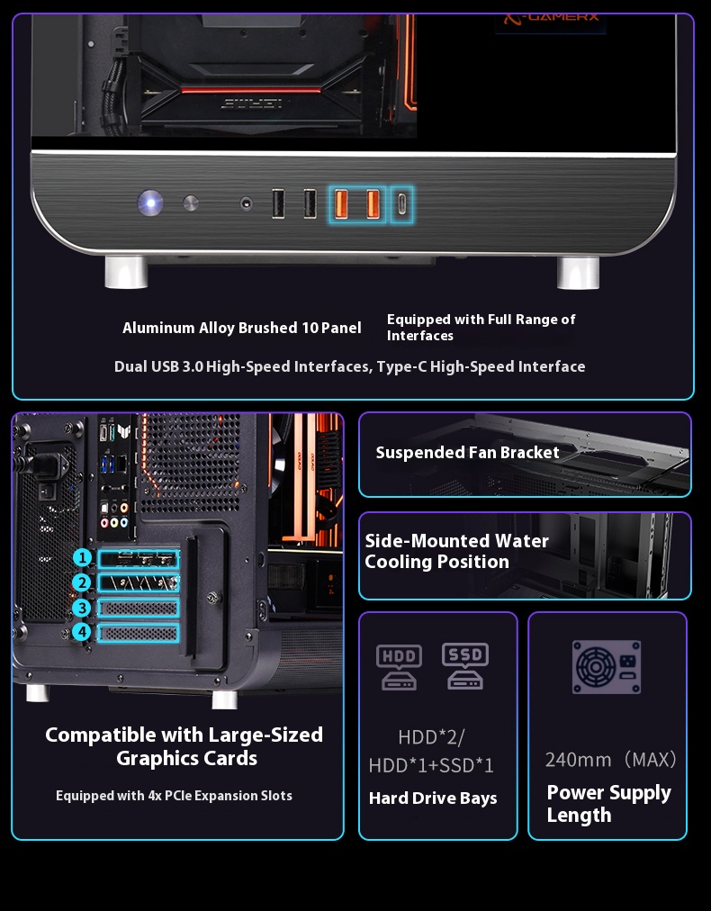 X-GAMERX Future Computer Cases Wings LCD Edition Black Seaview Room ...