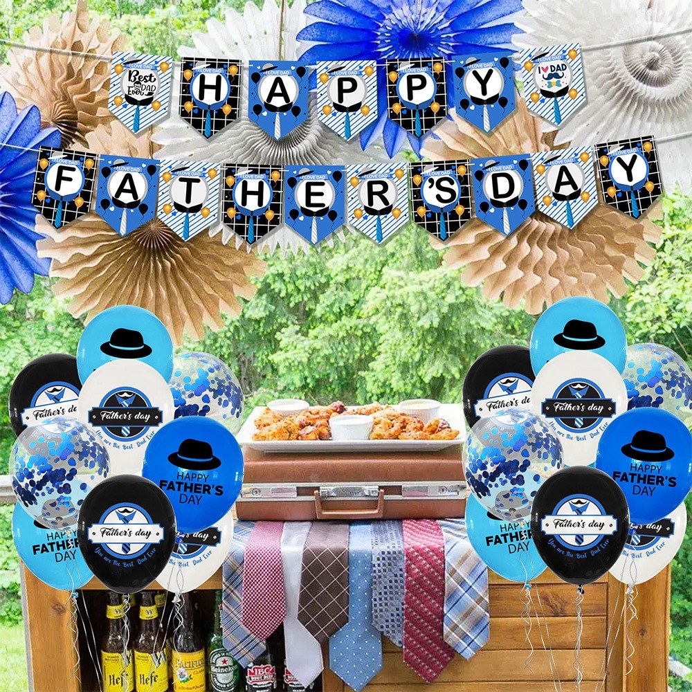 Glitter Happy Father's Day Banner – Blue, DIY Party Decor, 6.8 Inch Letters