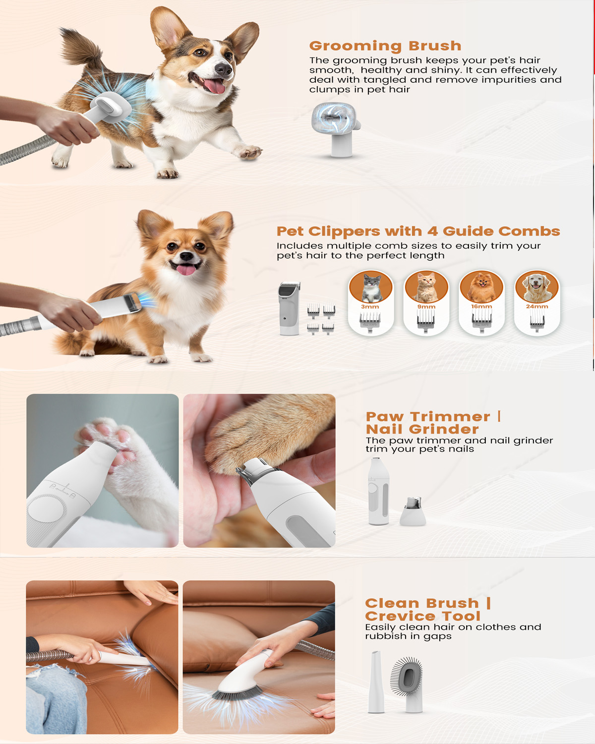 Pet grooming vacuum 7in1 800W pet trimmer Cleaner Trimmer 99% Pet Hair ...