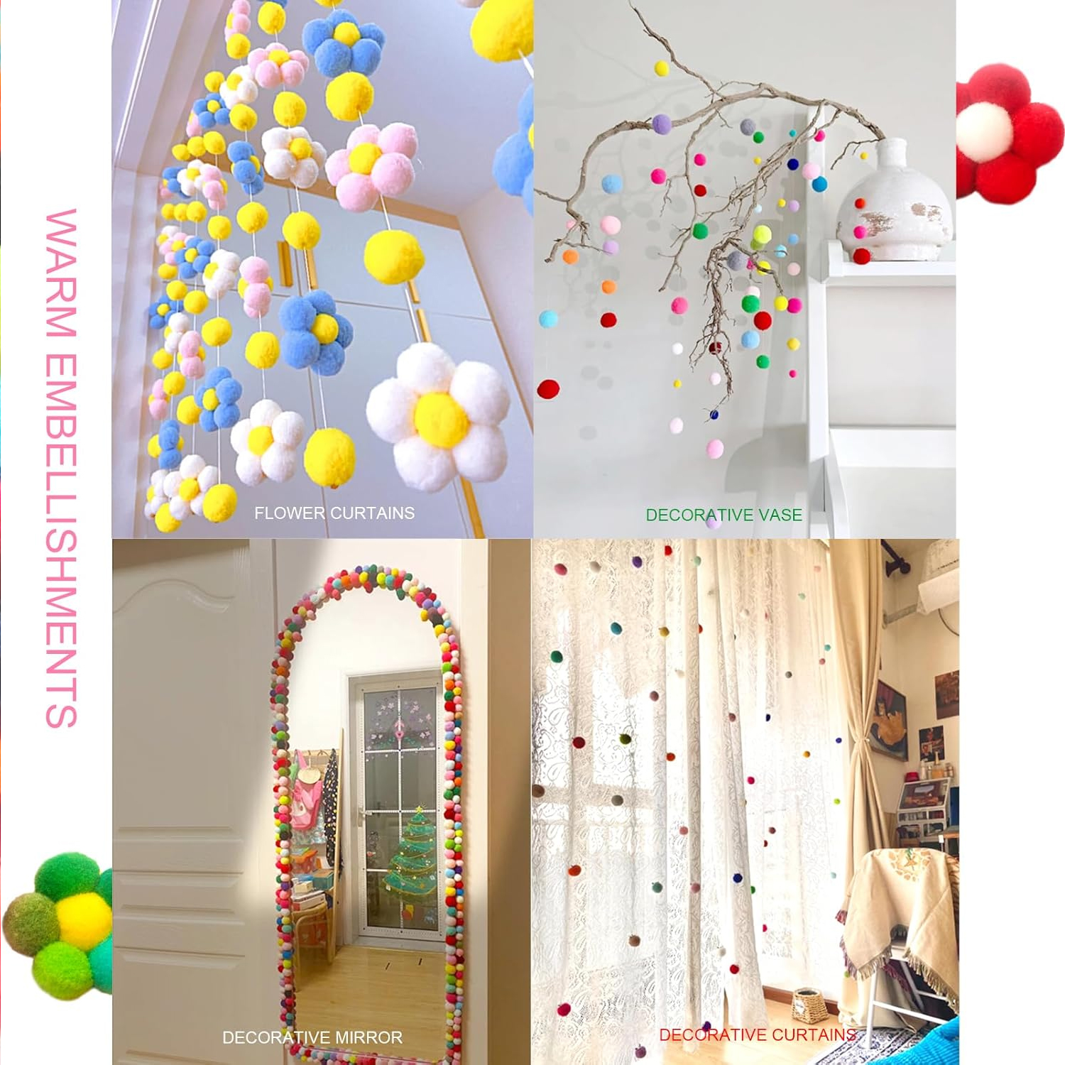 1 Inch 100/200/500 Pom poms Soft and Fluffy Craft Pom Pom Balls ...