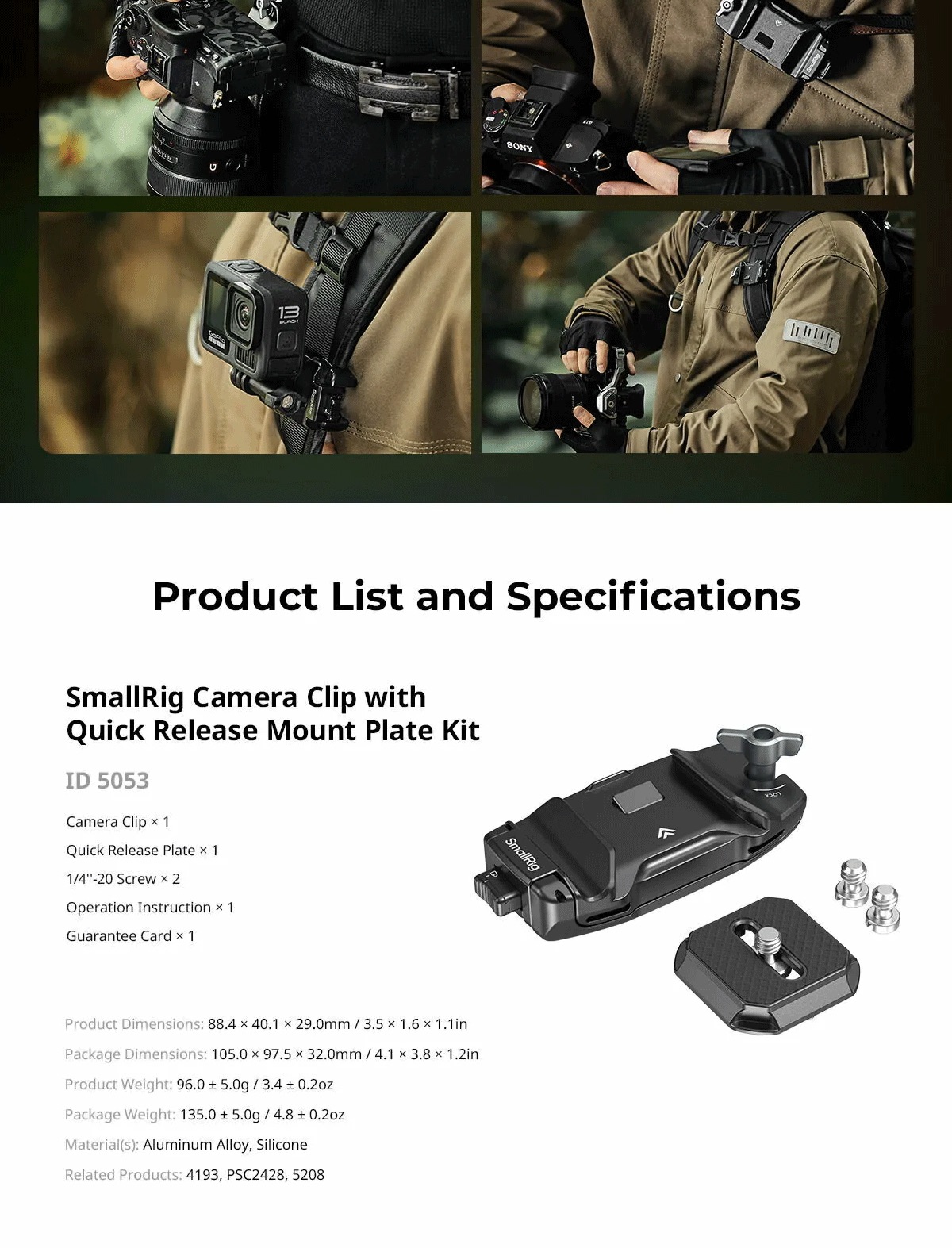 SmallRig Camera Clip with Quick Release Mount Plate Kit 5053 | Shopee ...