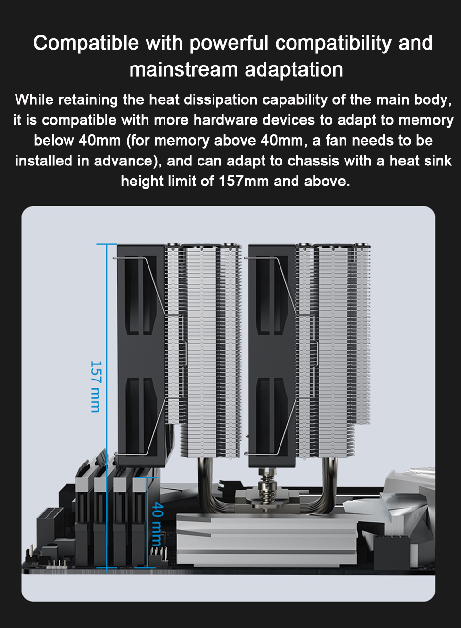 COOLLEO B60T V2 Air cooled CPU Cooler Twin towers Dual fans 6 Heat ...