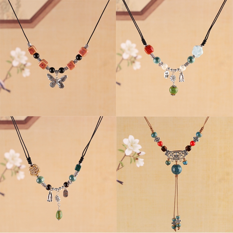 New Women's Chinese Ceramic Pendant Necklace with Retro Ethnic Style ...