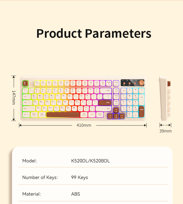 B.O.W BT Rechargeable Wireless RGB Backlight Creamy Keyboard K520DL/BDL ...