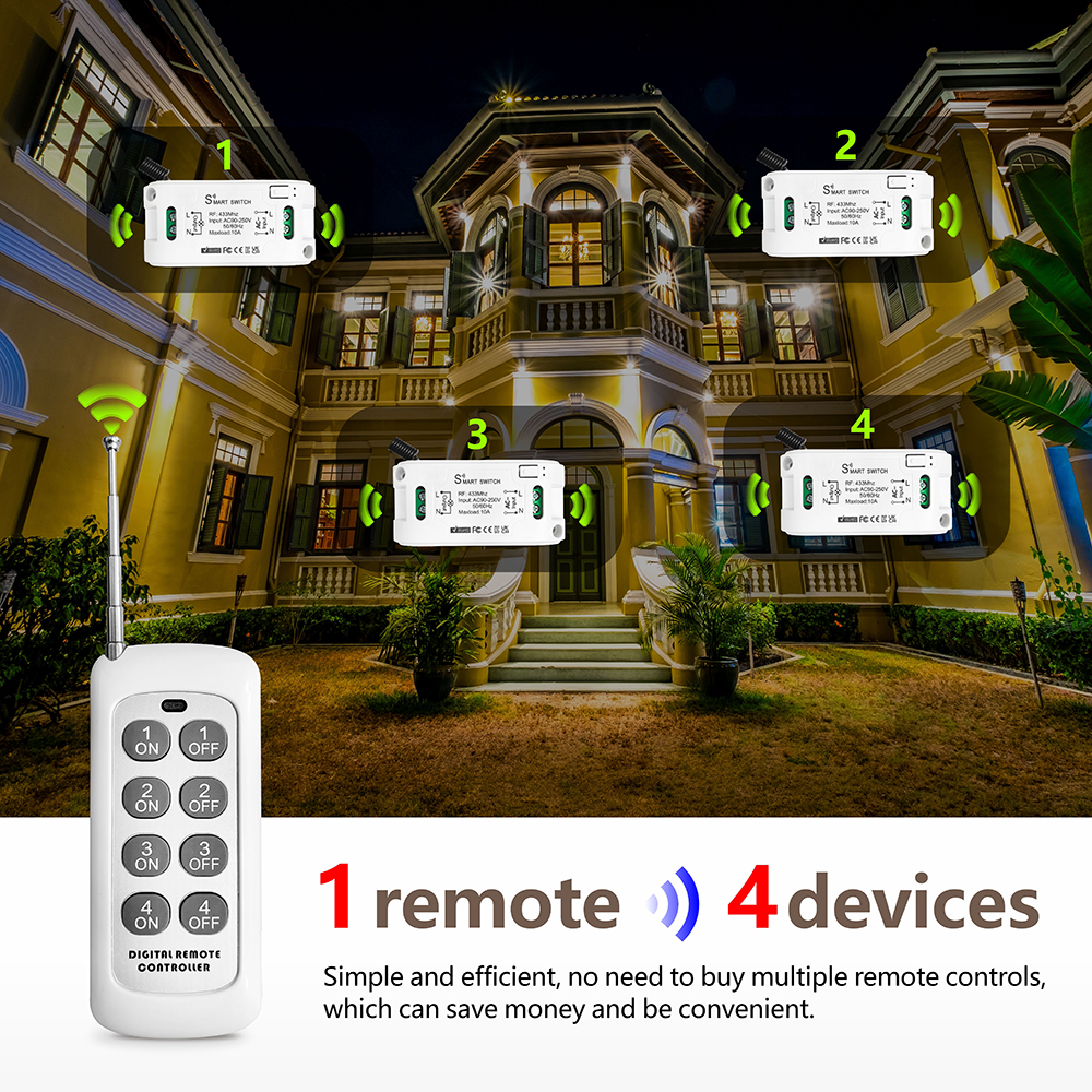 8 Channel RF 433MHz Wireless remote control switch,1/2/3/4/8 Gang AC ...