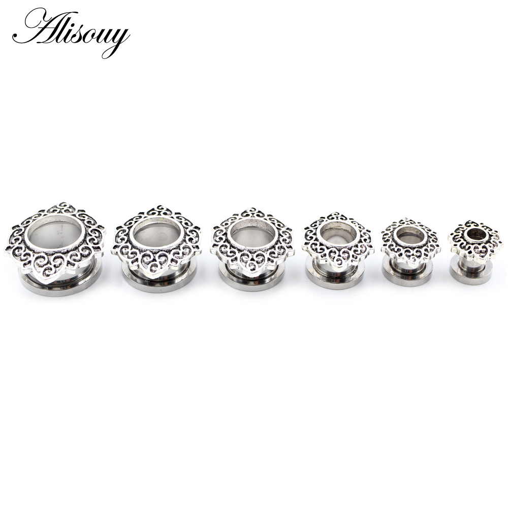 2pc Steel Dangle Bohemia Floral Dot Flesh Tunnel - Double Flared Ear Plug Expander