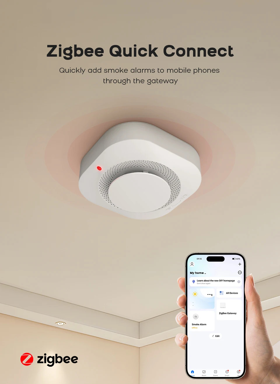 Tuya ZigBee WiFi Smart Smoke Detector Alarm Sensor Home Security Fire ...