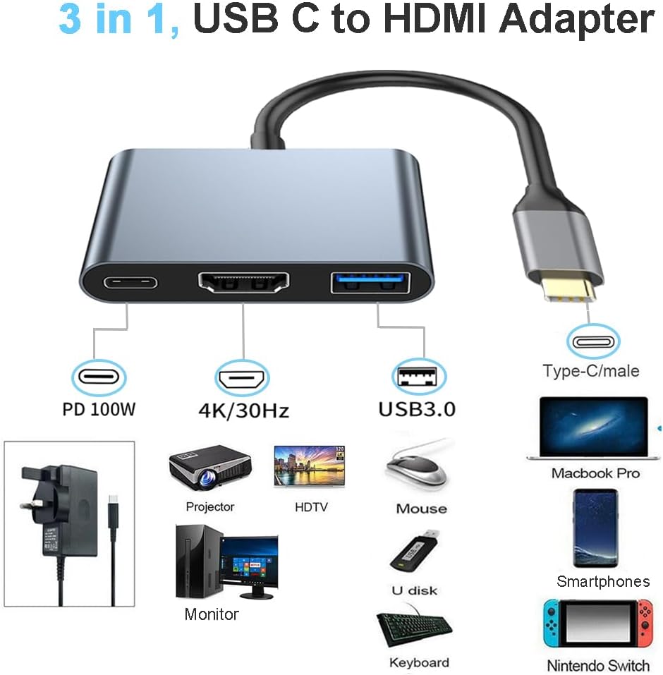 Type C Hub HDMI PD USB HUB 4K Expansion USB3.0 Converter Projection ...