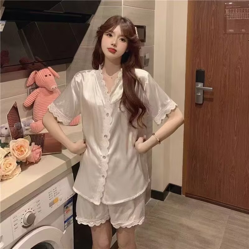 High-end lace ice silk short-sleeved Korean pajamas, pajamas, women's ...