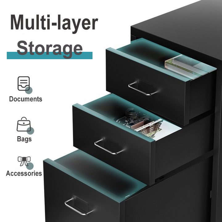Metal File Cabinet with Locking Drawers & Wheels -Under-table drawer ...
