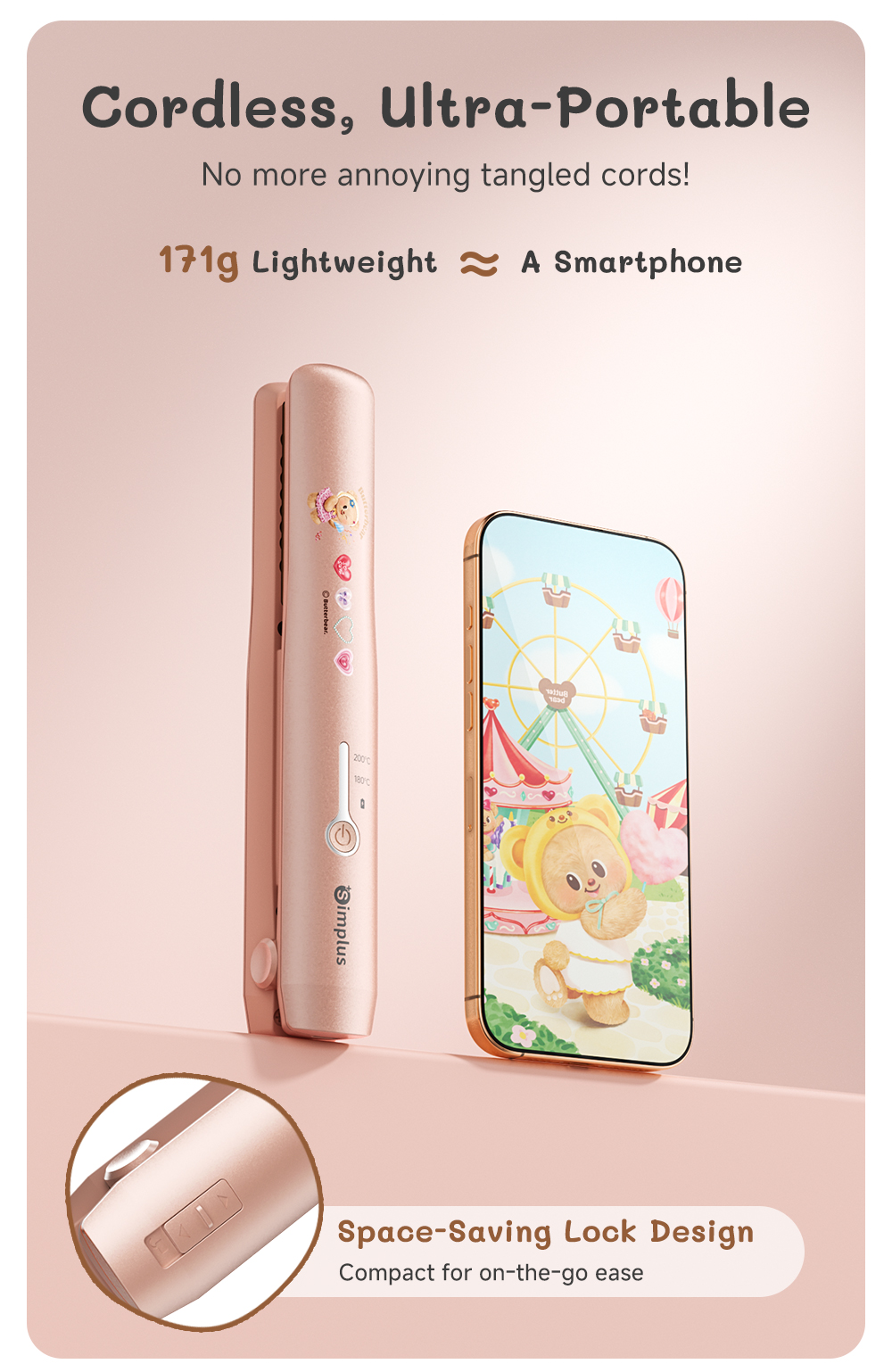 Simplus x ButterBear 2 In 1 Hair Straight&Curl丨Cordless Rechargeable丨 ...