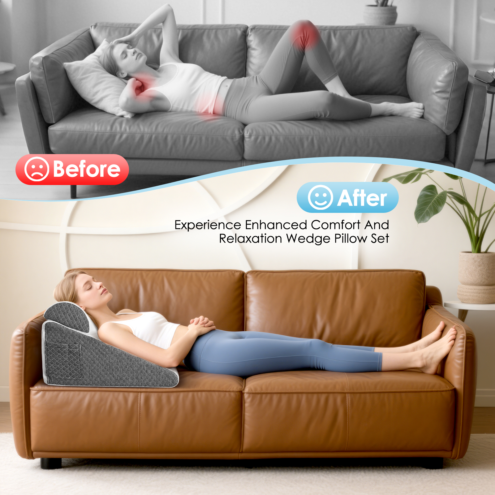 [Local delivery] Bed Wedge Pillow, Memory Foam Triangle Pillow for ...