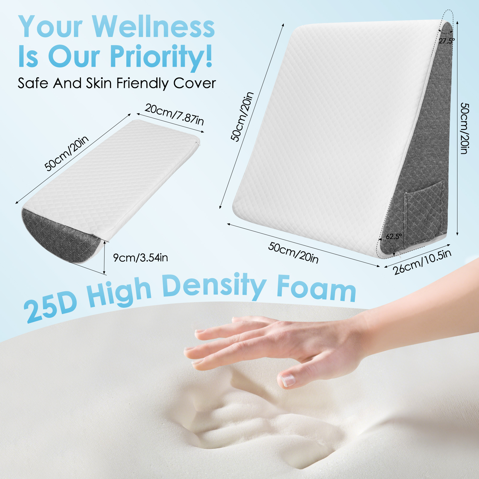 [Local delivery] Bed Wedge Pillow, Memory Foam Triangle Pillow for ...