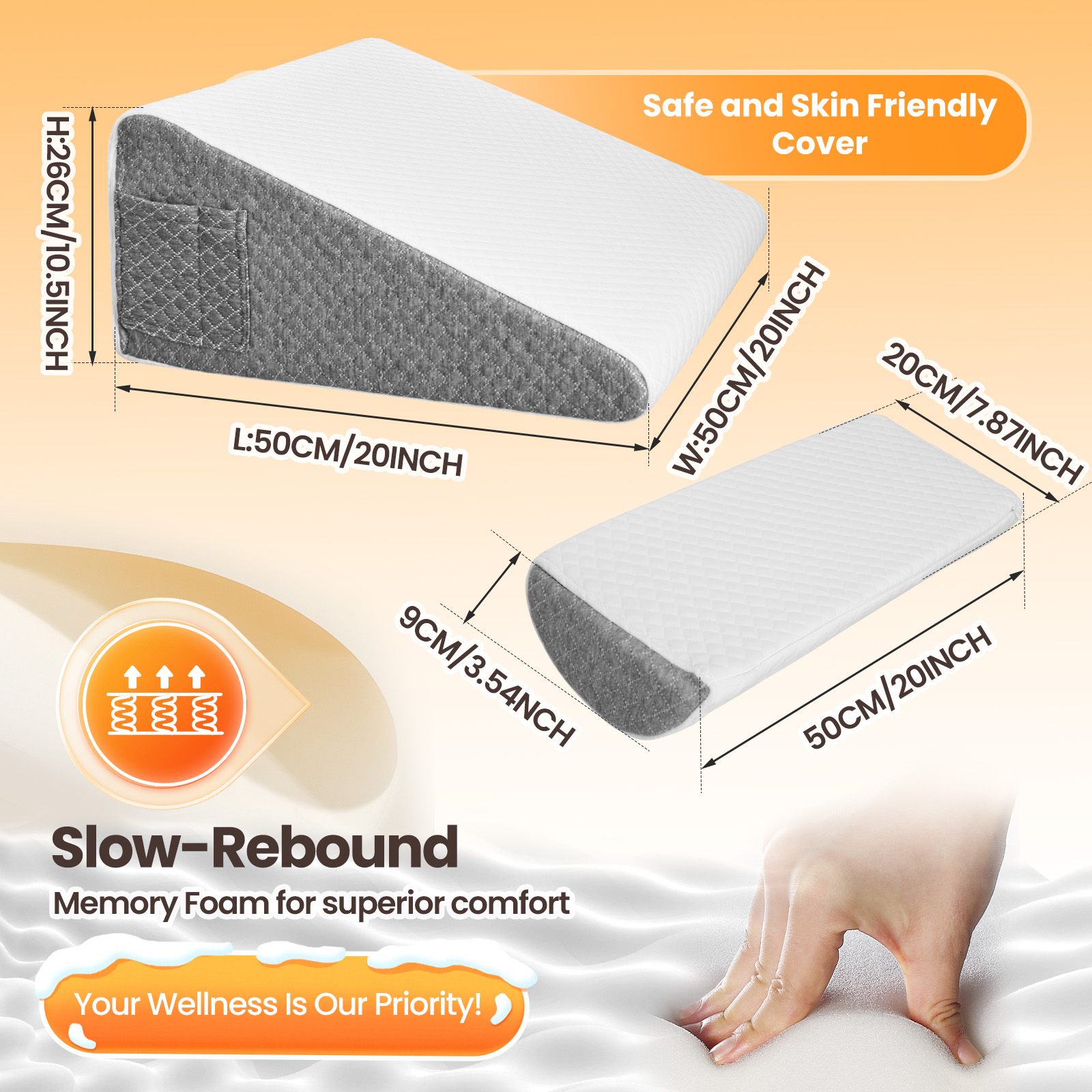[Local delivery] Bed Wedge Pillow, Memory Foam Triangle Pillow for ...