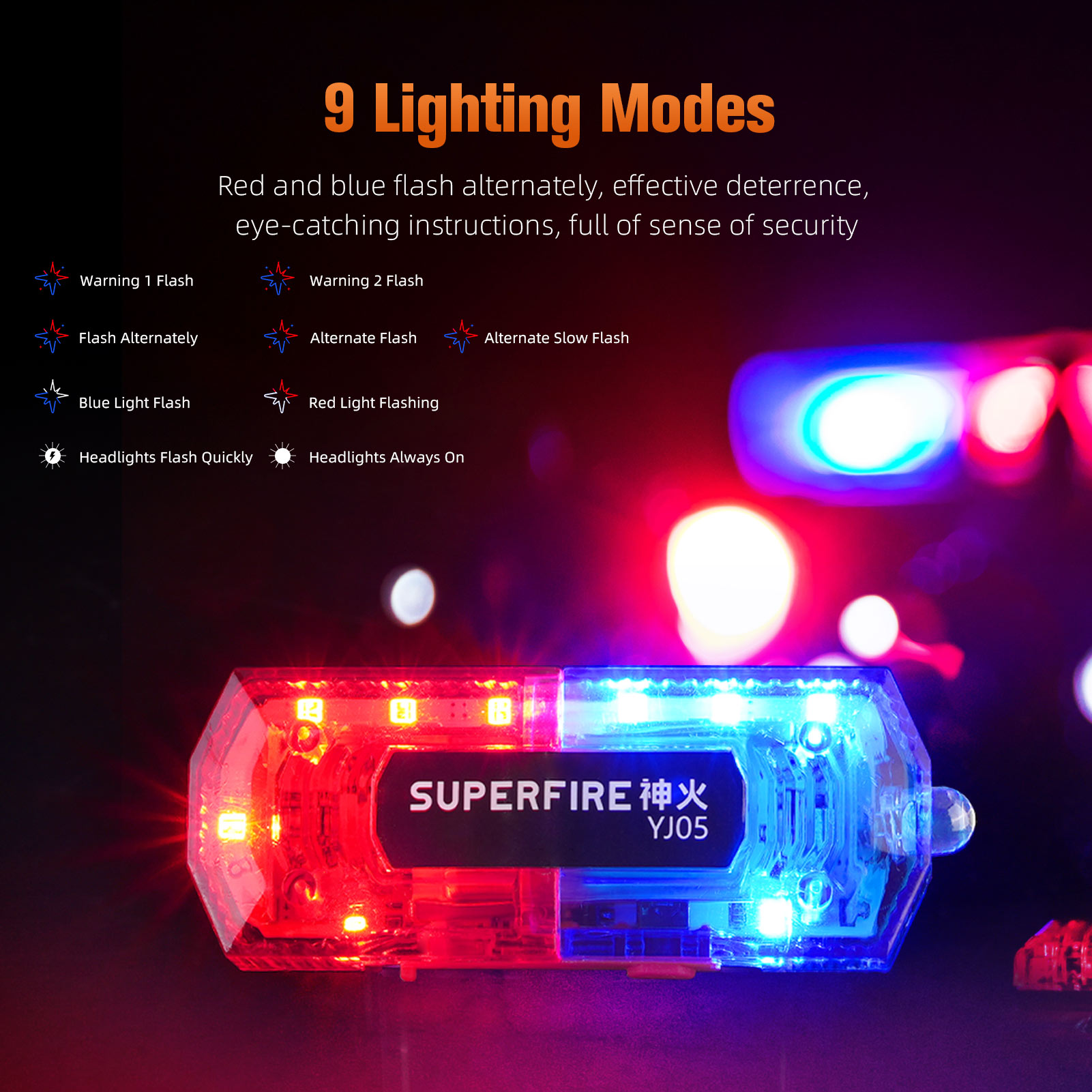 SUPERFIRE YJ05 1W Flash Light Red&Blue Strobe Light Warning Light ...