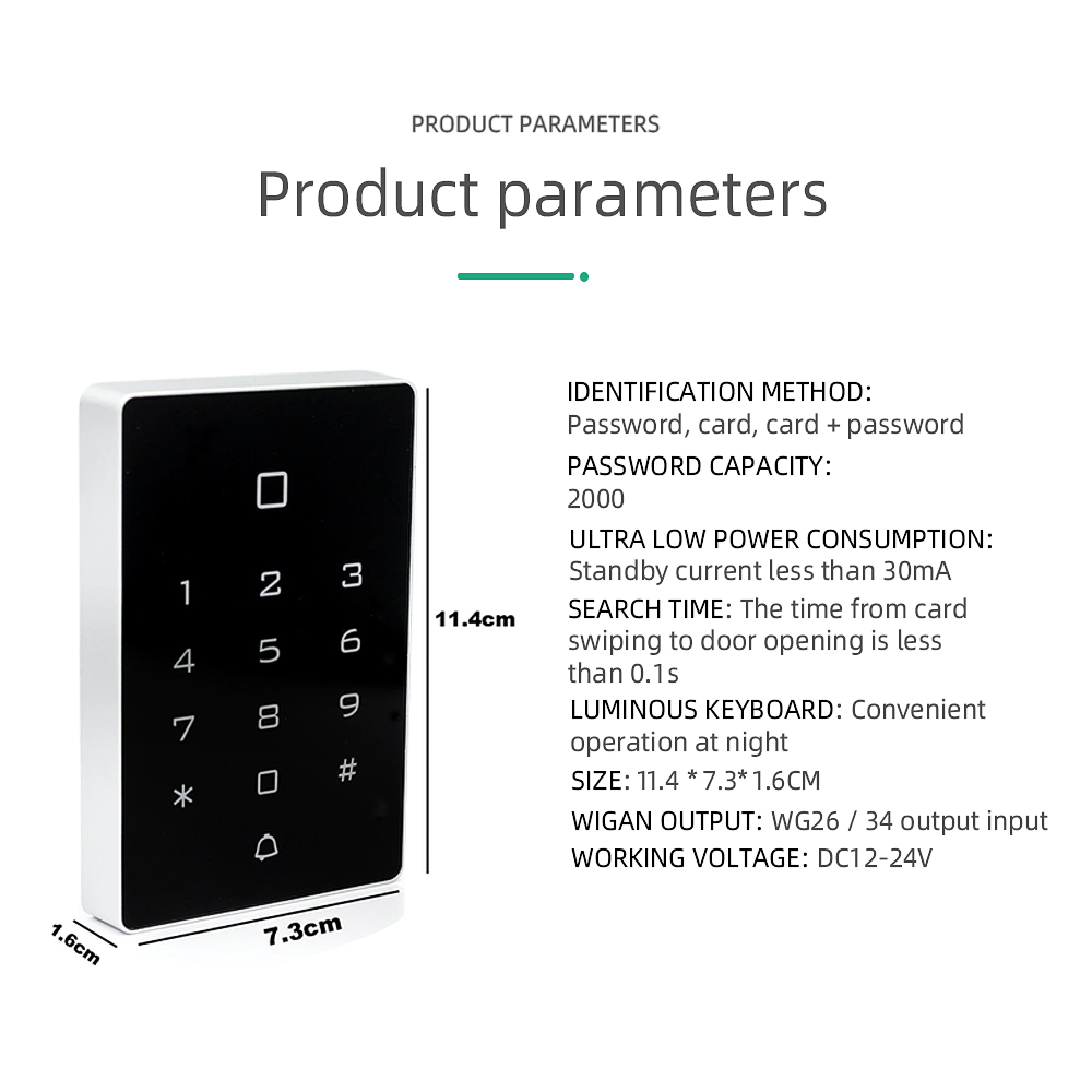 Standalone Access Control Touch Keypad Proximity Card Reader Backlit Up ...