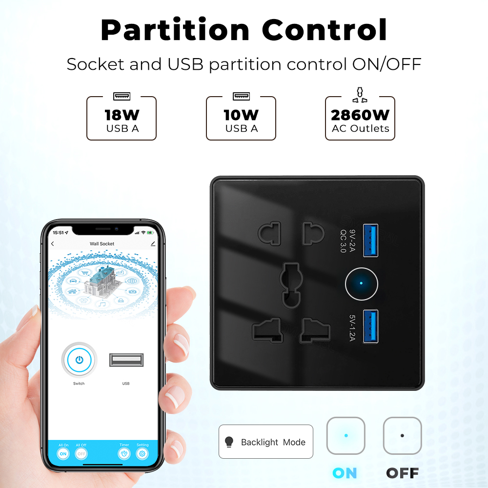 SMATRUL Tuya Zigbee Wall Smart Socket US EU UK Plug Tempered Glass ...