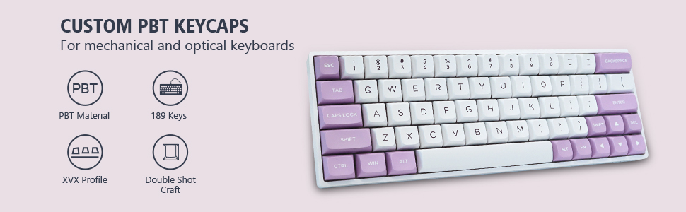 Womier 169 Full Keys PBT Double Shot White Purple ISA Profile Keycaps ...