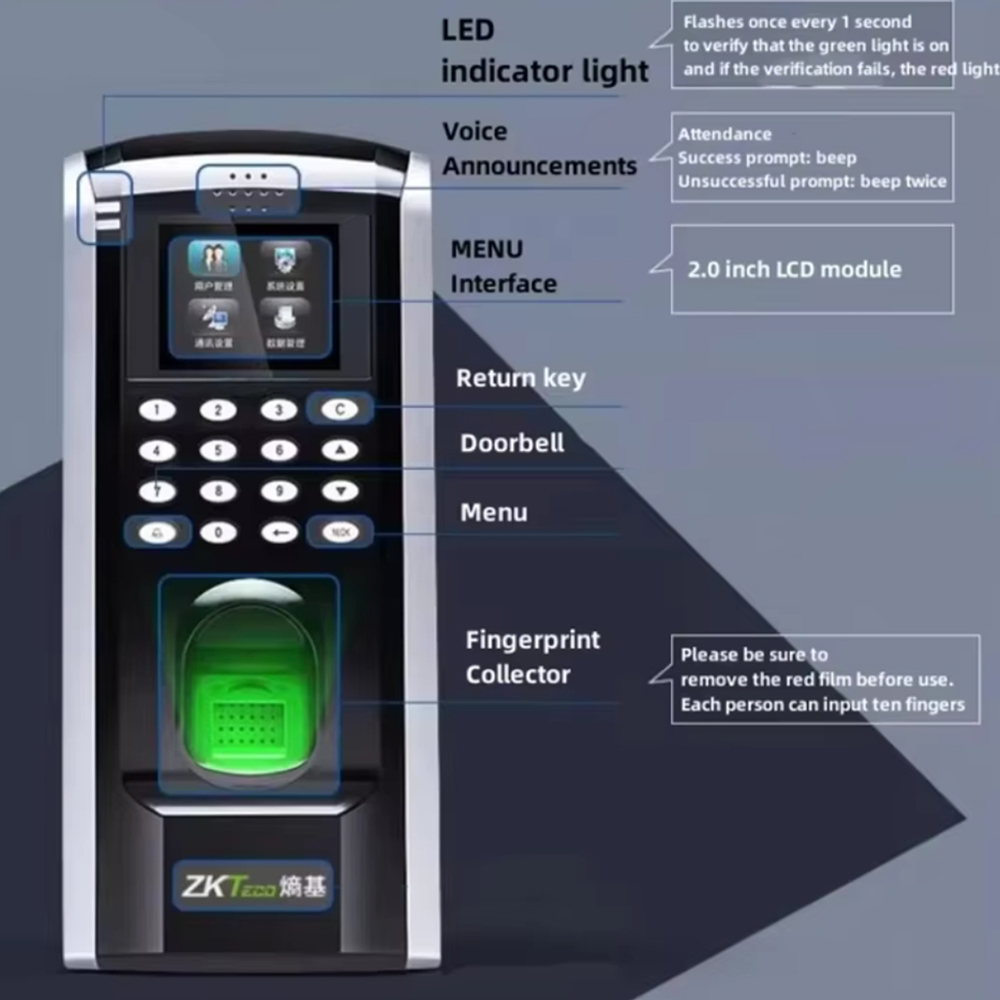 Fingerprint Time Attendance Access Control System TCP/IP RS485 ...
