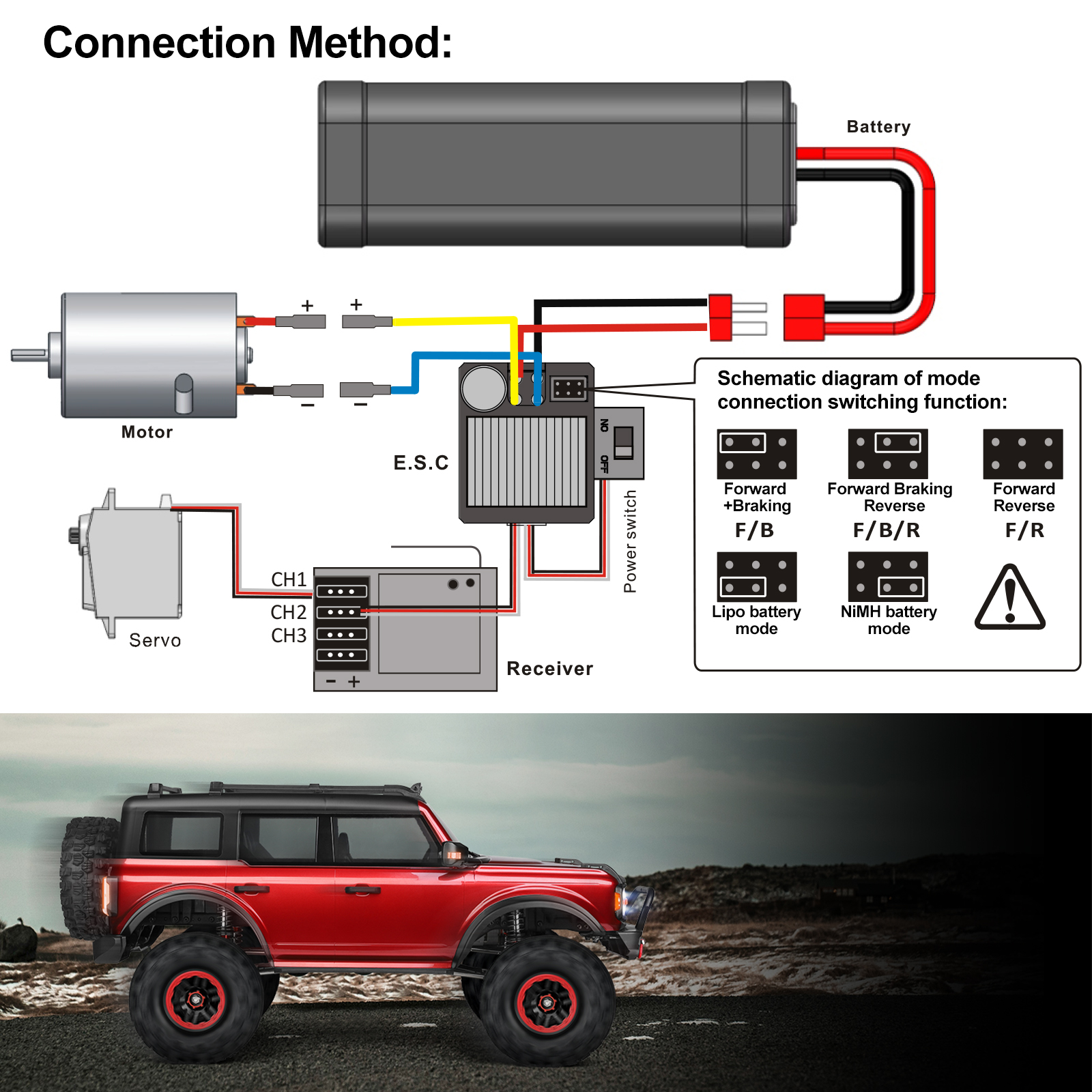 Controllore Motore RC ESC 60A Spazzolato Per Auto RC - Impermeabile E Programmabile Ricambi Rc 1/10