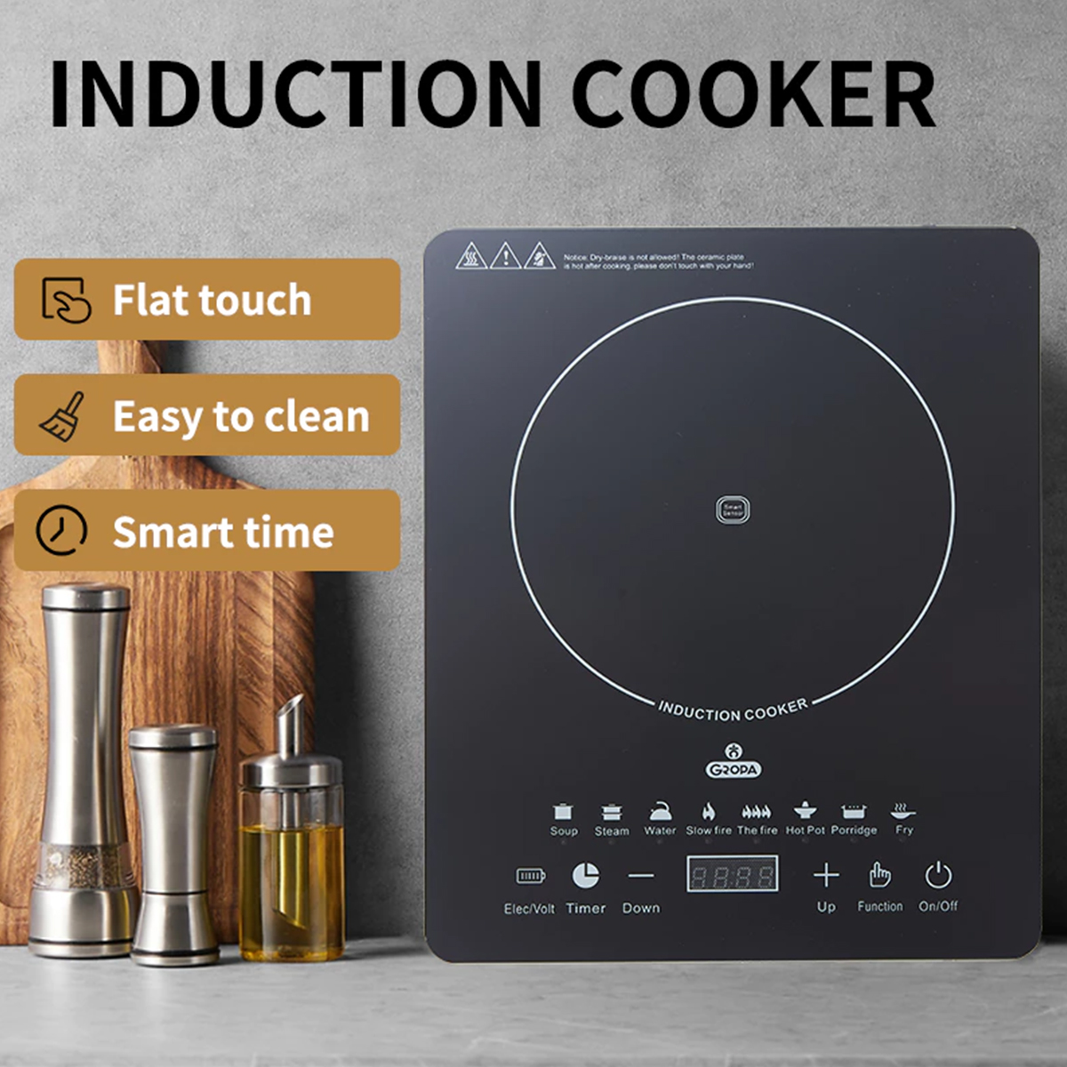 IREMMO 2200W Induction Cooker Touch Control 9 Modes Timer Low Noise ...