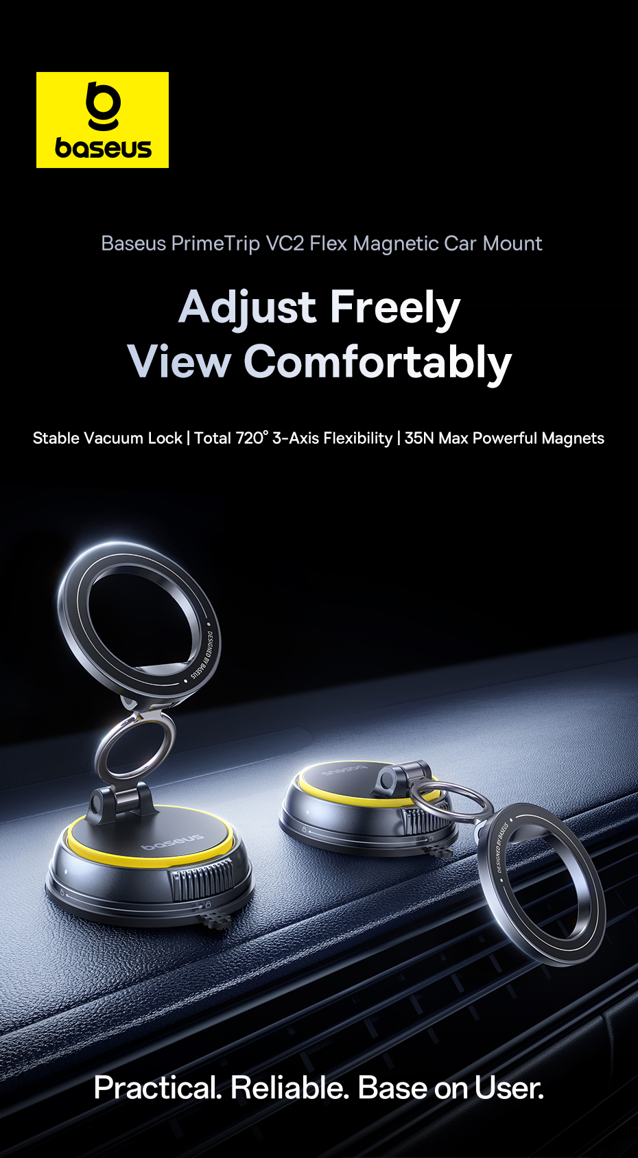 Baseus VC2 Flex Magnet Handyhalterung Auto - Magsafe Saugnapf 720° Verstellbar Für IPhone