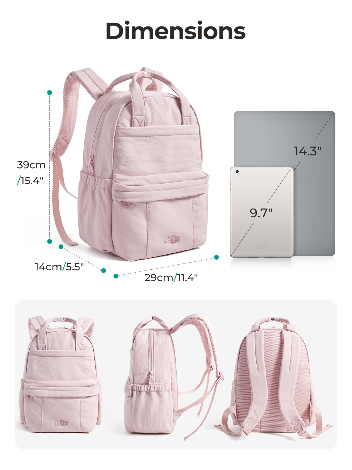 BAGSMAT Casual Backpack 14 Inch Laptop School Bag College Bookbag ...