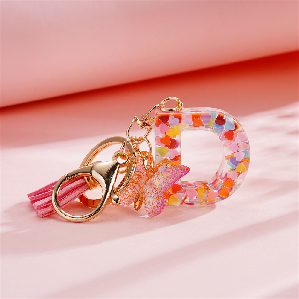 Fashion Pink Letter Keychain - Heart Sequin Butterfly Tassel Keychain ...