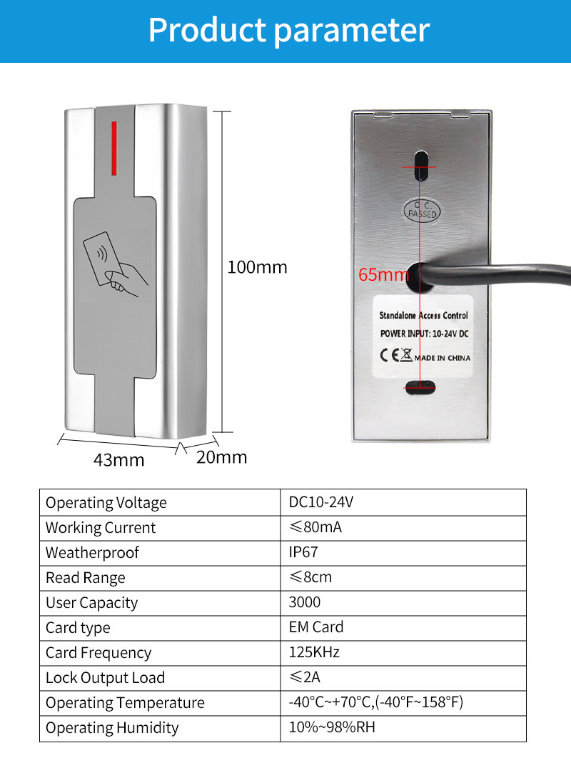 Waterproof Access Control Keypad Metal RFID System WG26 Card Reader All ...