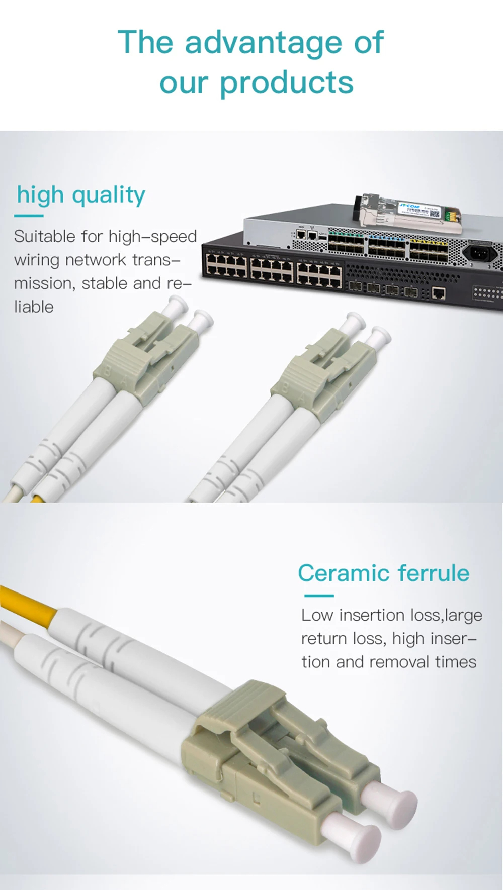 JT-COM OM3 Fiber Optic Patch Cord (MULTI-MODE) 10G LC-LC Multimode ...