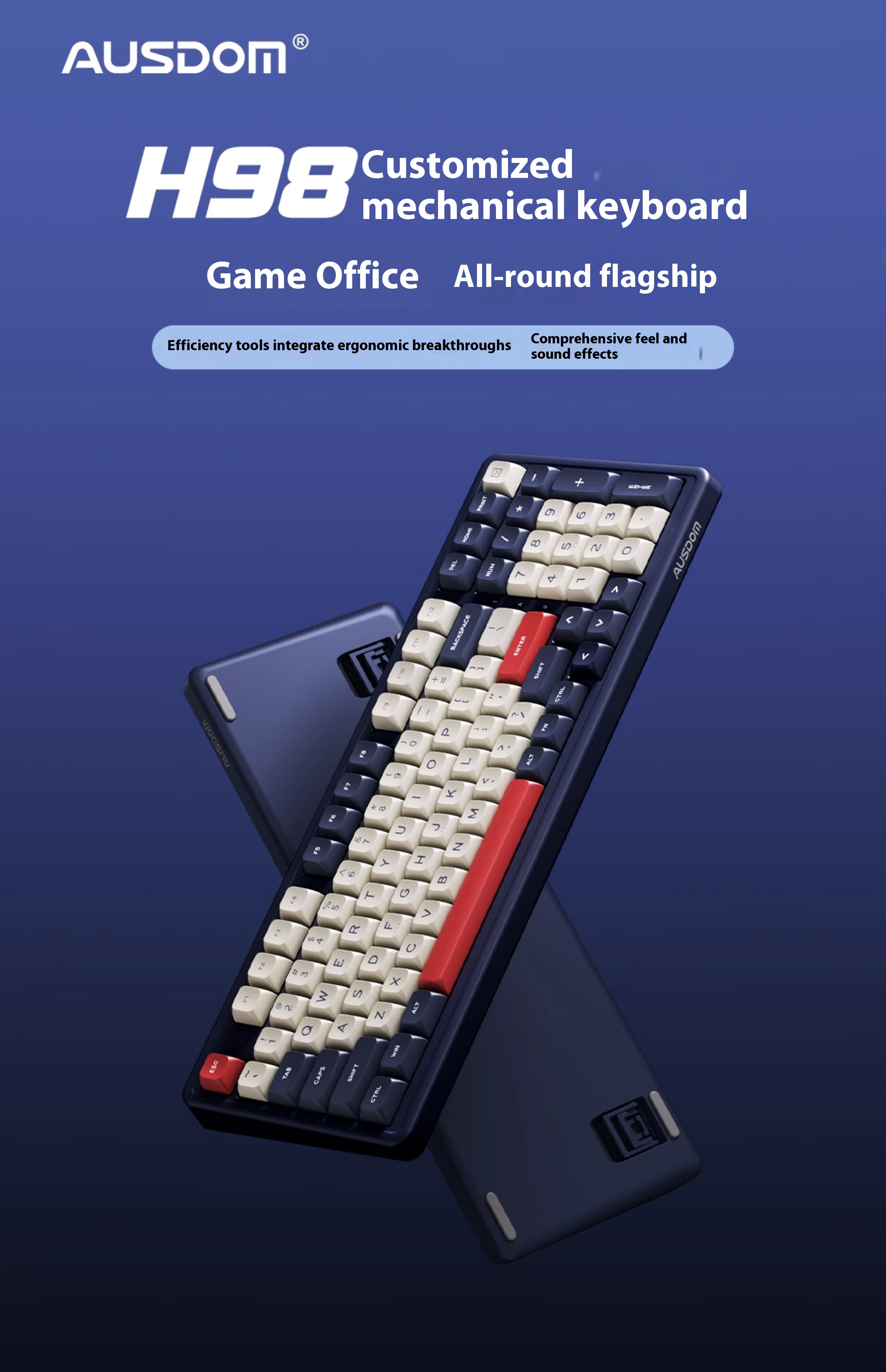 AUSDOM H98 Wireless Mechanical Keyboard 95% Hot swappable RGB GASKET ...