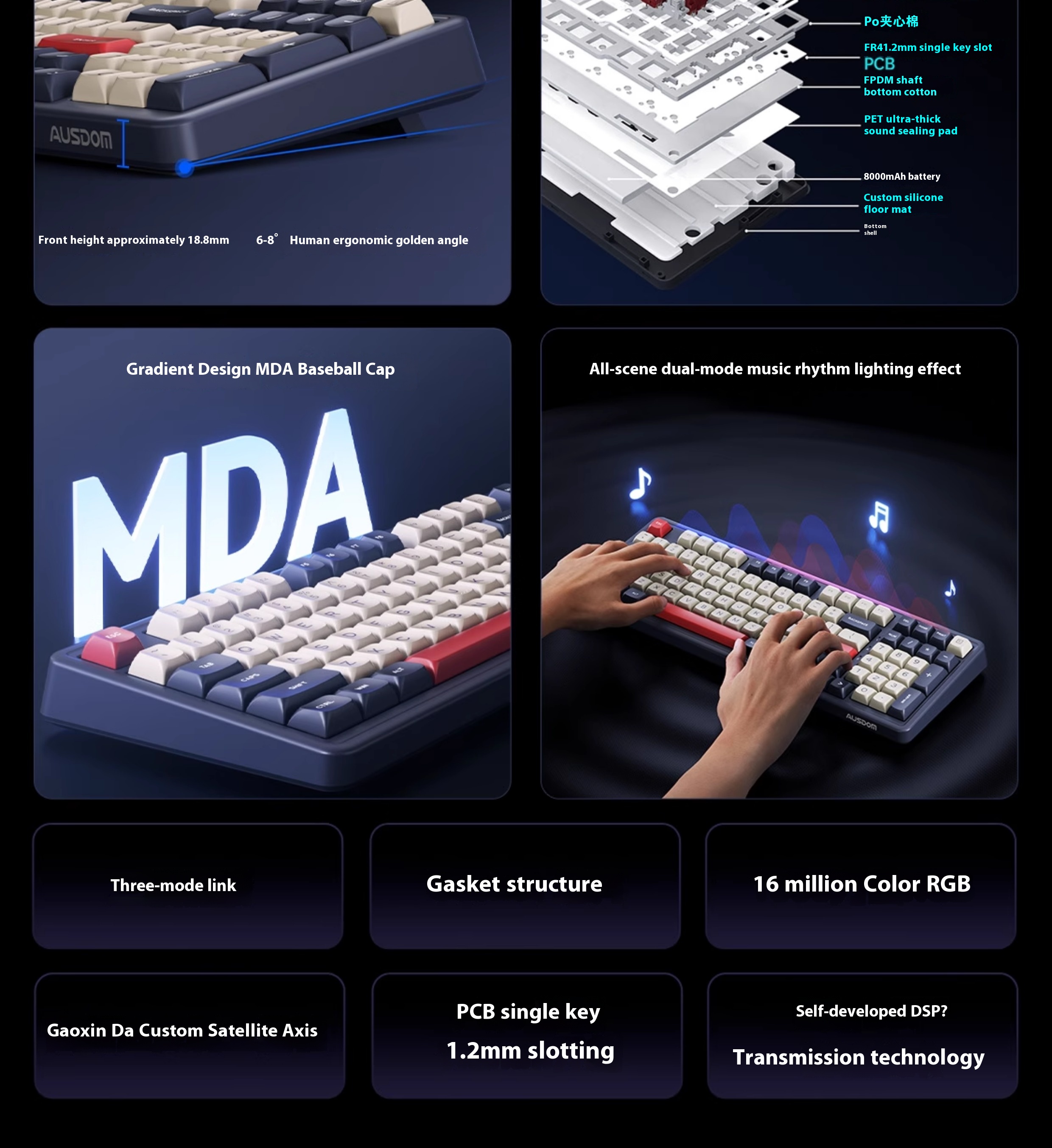 AUSDOM H98 Wireless Mechanical Keyboard 95% Hot swappable RGB GASKET ...