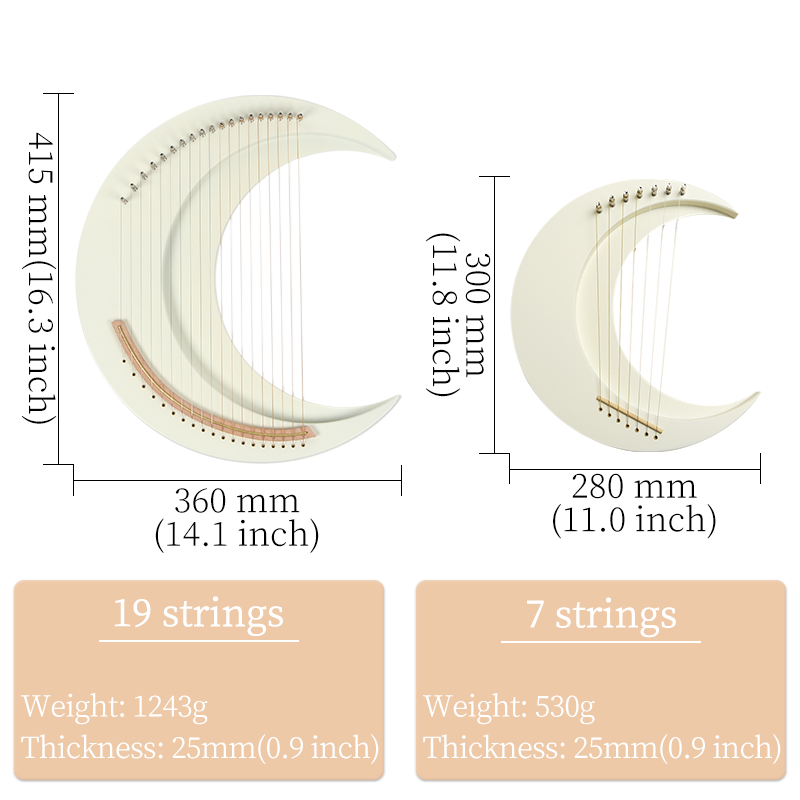 19 stringed crescent lute, lyre, harp, lyre, beginner's instrument ...