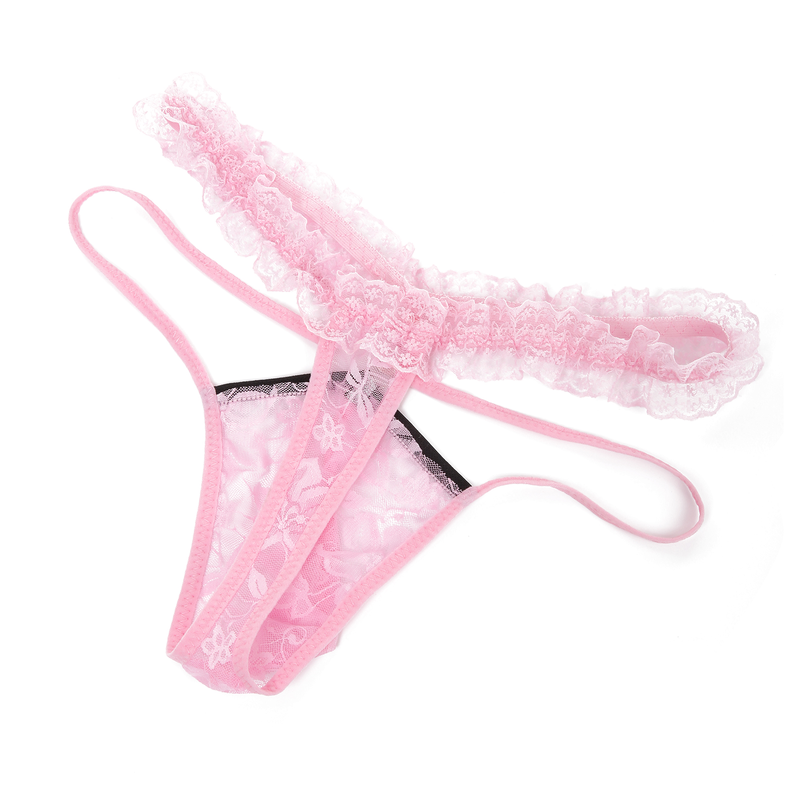 Men's Thong Underwear Sexy Lace Open Crotch Sheer G-Strings Low Rise ...