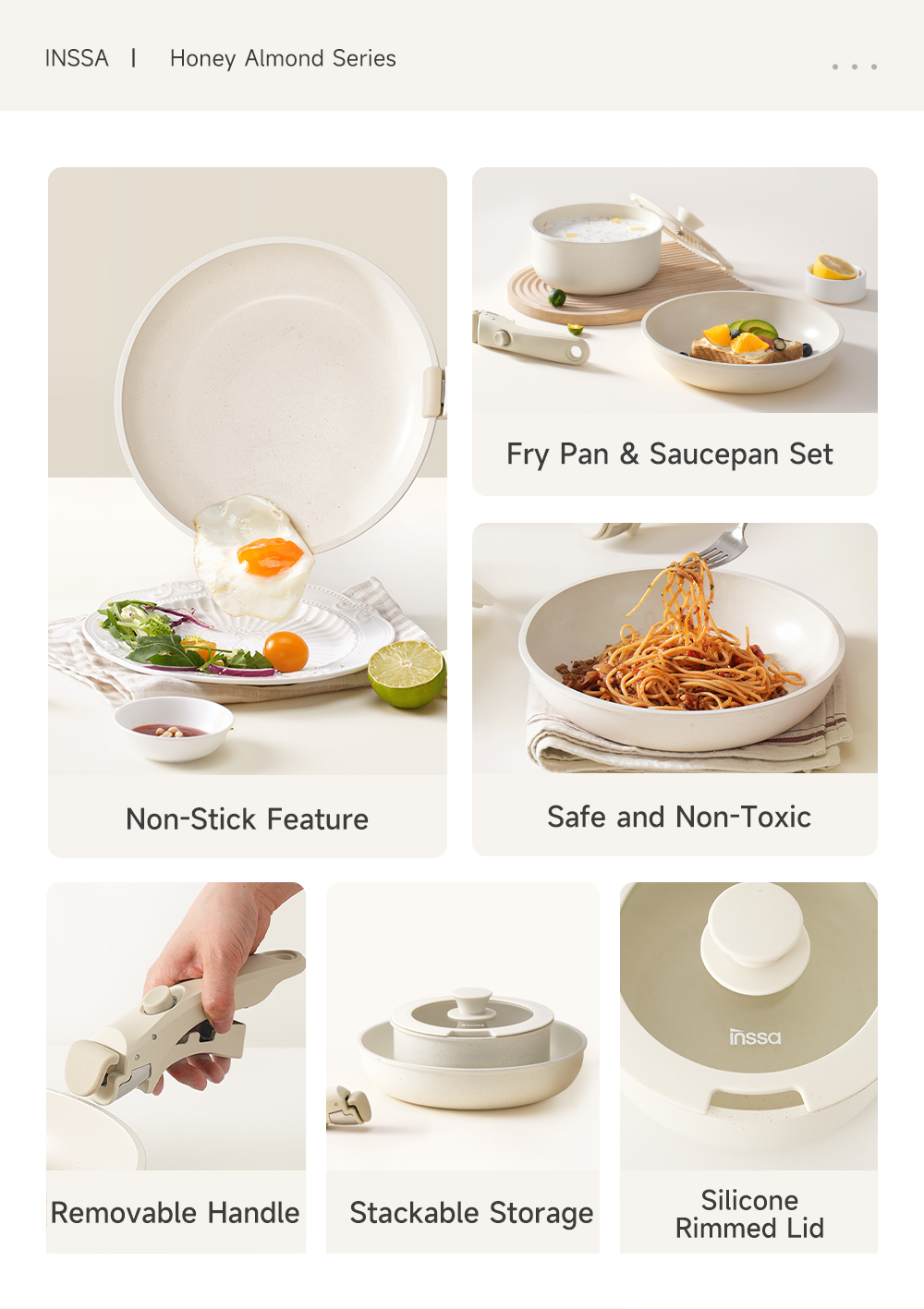 Simplus Inssa Detachable 4pcs Cookware Set丨24cm Frying Pan 18cm ...