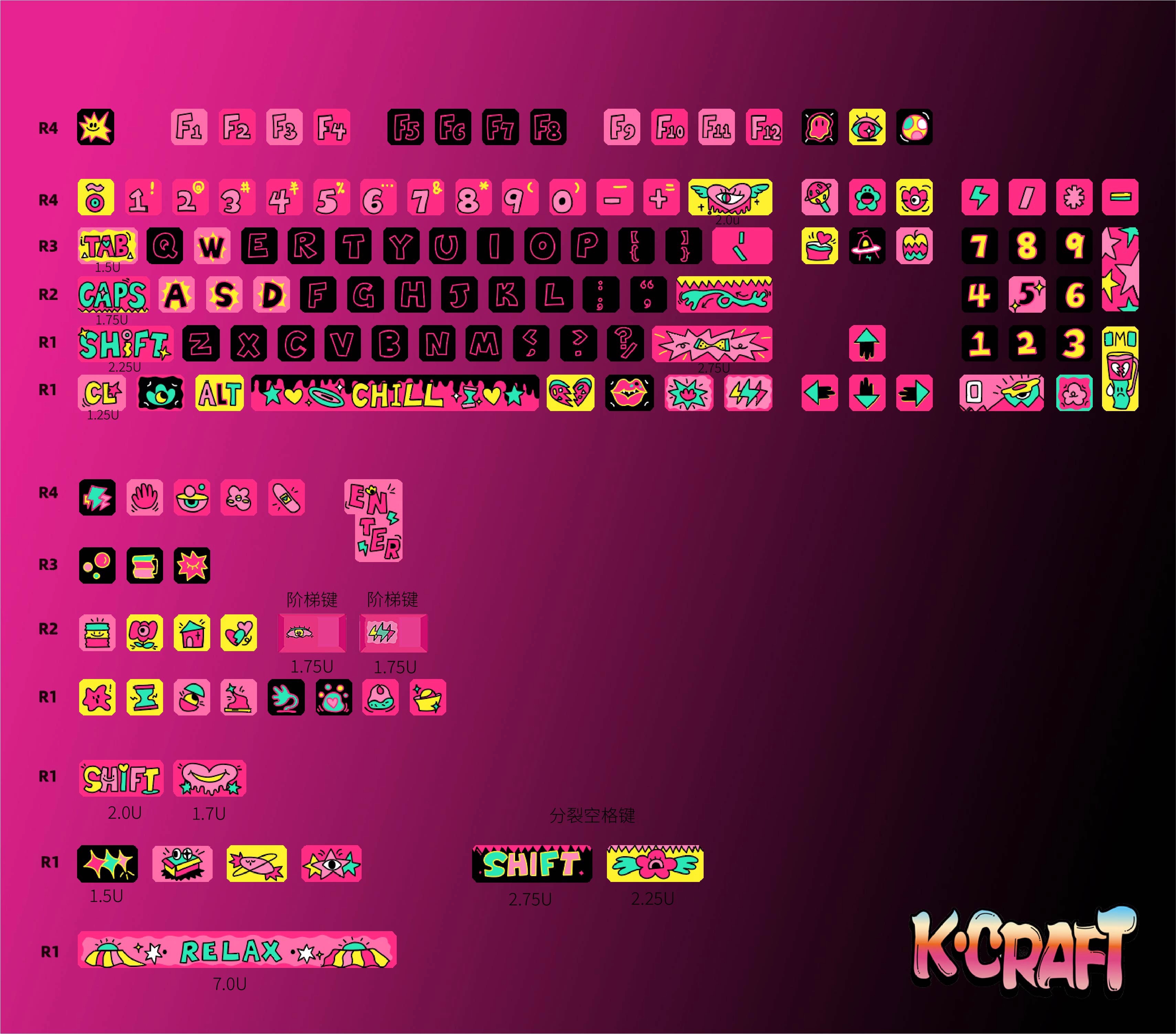 KCRAFT [Rebellious Sweetheart] Keycaps with Heat Sublimation Technology ...