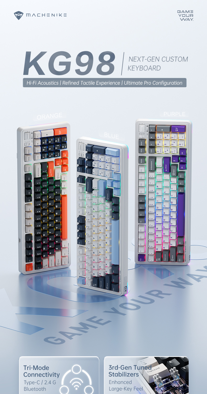 Machenike KG98 Gasket Mount Wireless Mechanical Keyboard, Type-C / 2.4 ...