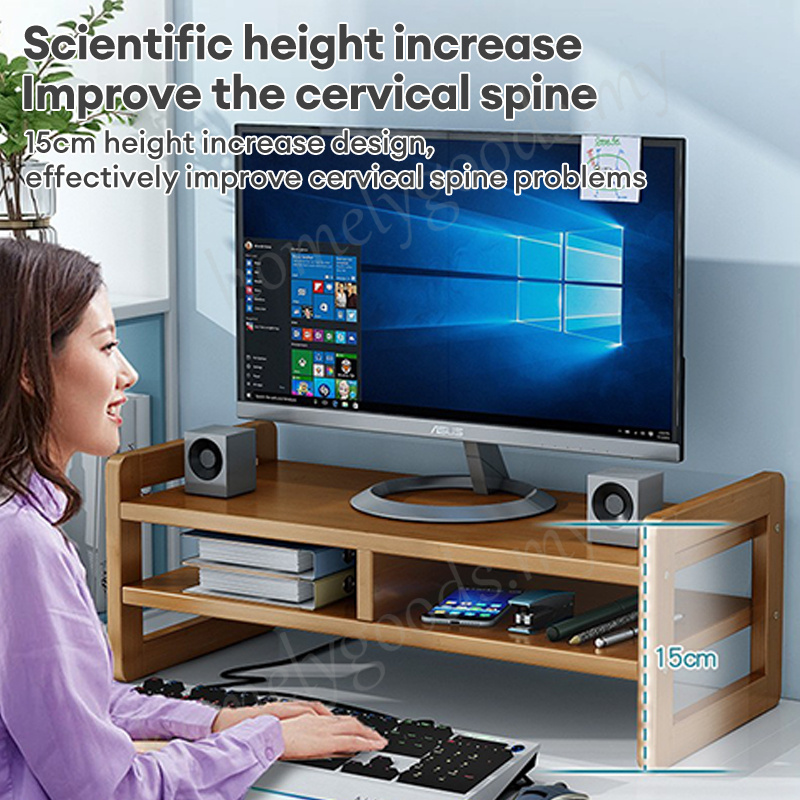 Computer Monitor Stands 1/2 Layers Screen Increase Shelf Bamboo ...