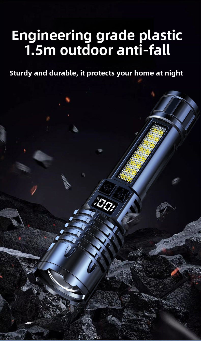 Powerful Rechargeable Flashlight with Work Light & Red-Blue Strobe ...